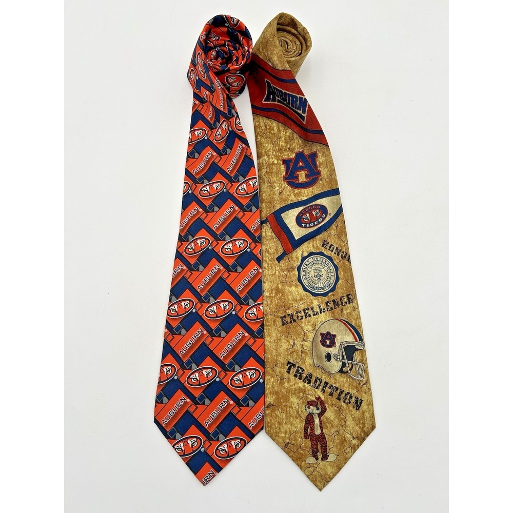 Lot Of 2 Auburn University Tigers Silk Neck Tie By Eagles Wings & Larson Banner